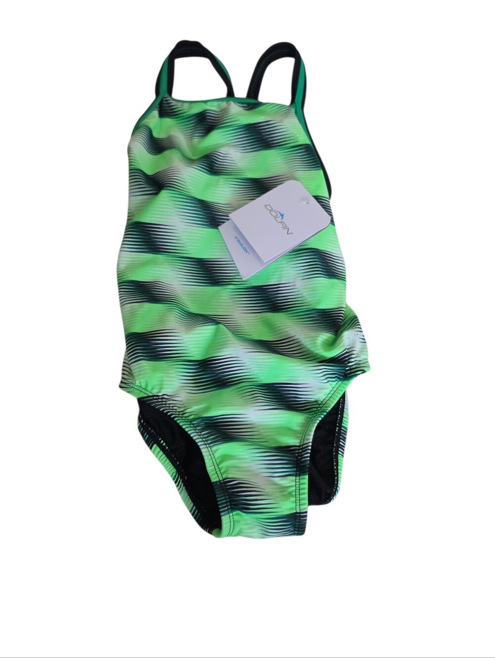 Dolfin Neon Green and Black Wave Girls' One-Piece Swimsuit Size 26